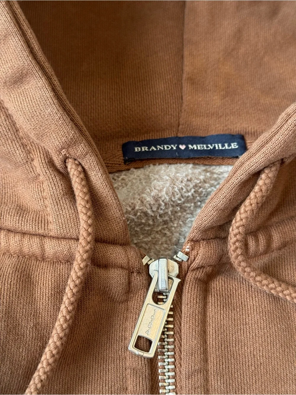 Women’s Oversized Brandy Melville Brown Zip-Up Hoodie Sweater